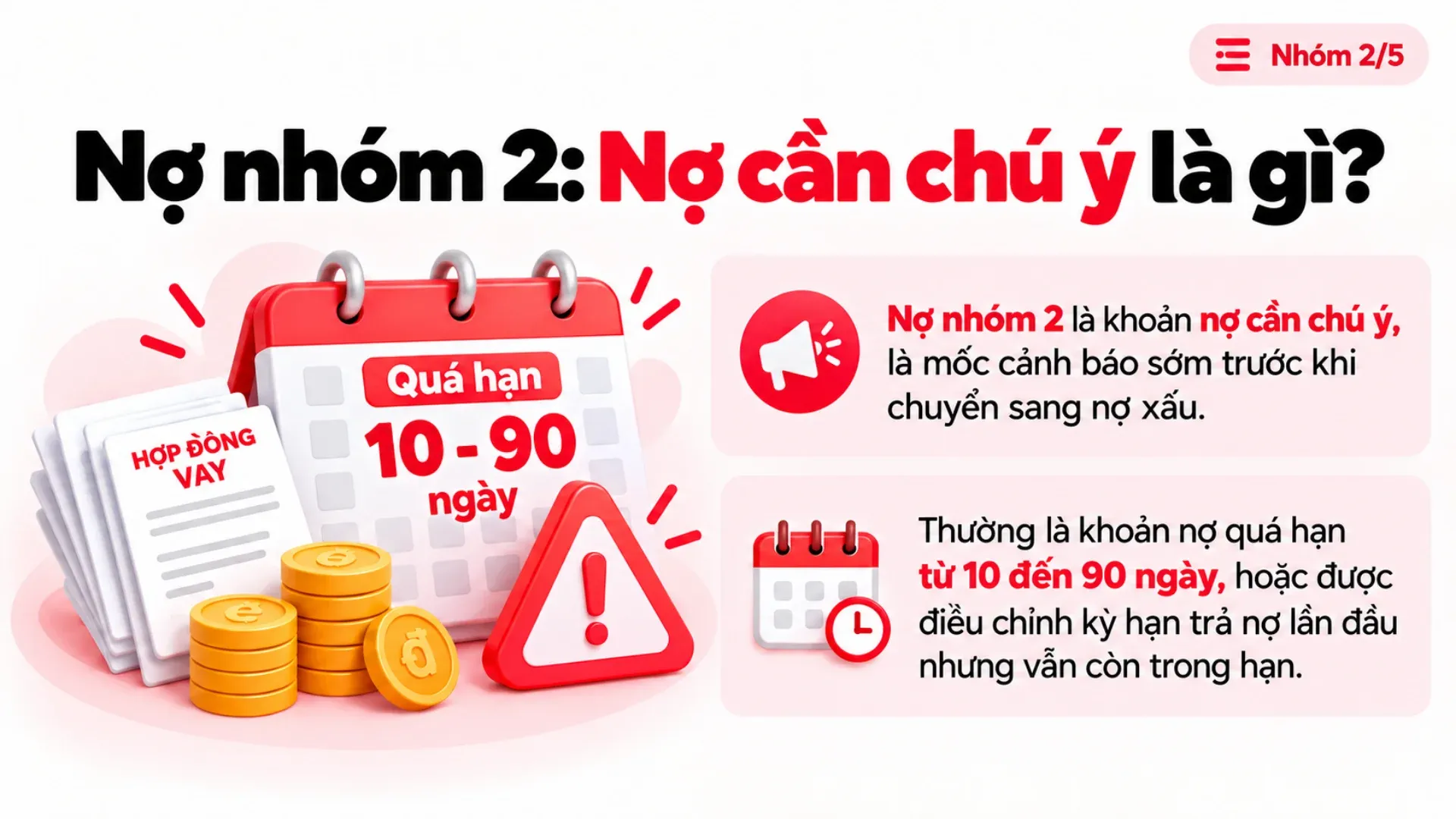nợ nhóm 2 là nợ chú ý trễ nợ trong 10 đến 90 ngày